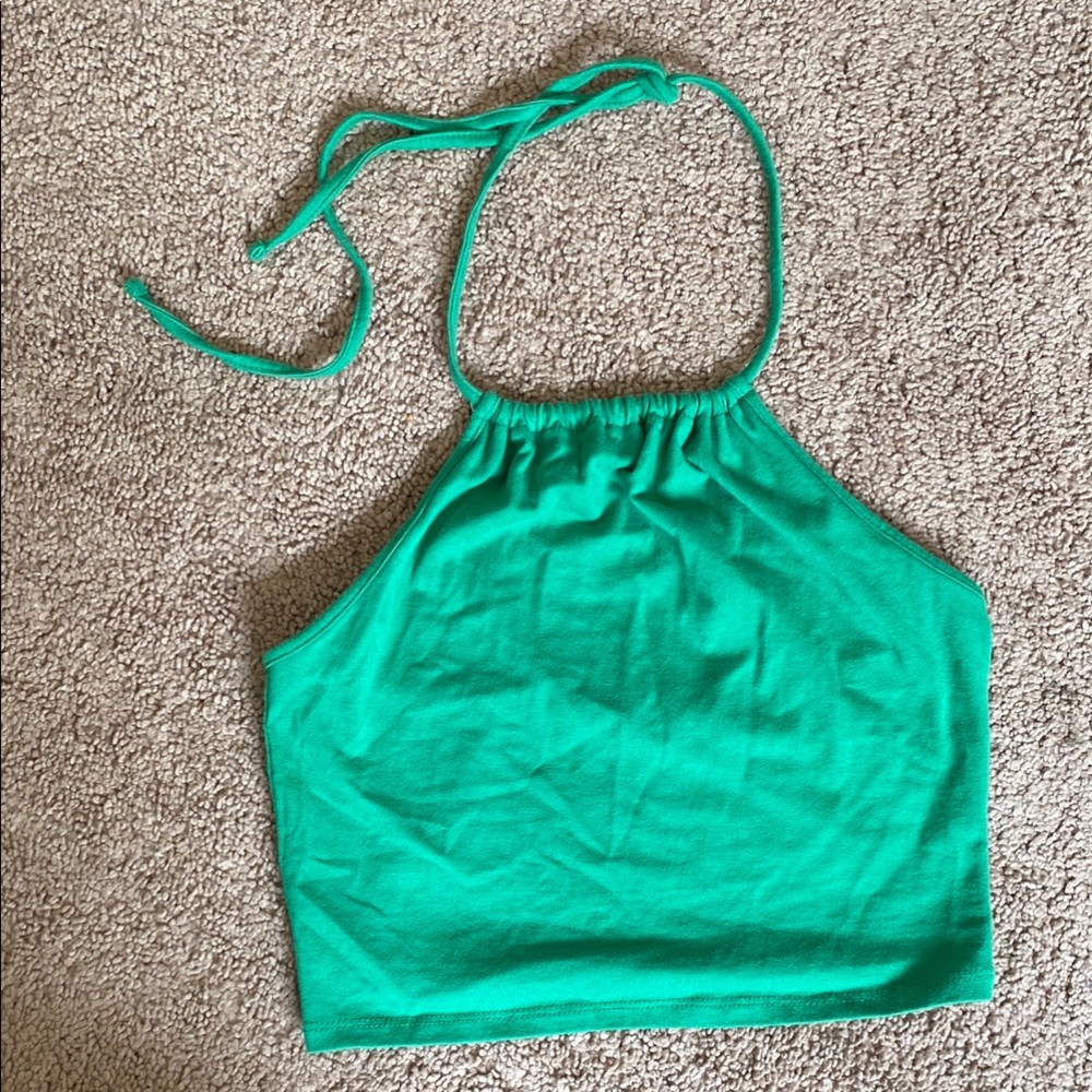 70s Green Halter Neck Crop Top